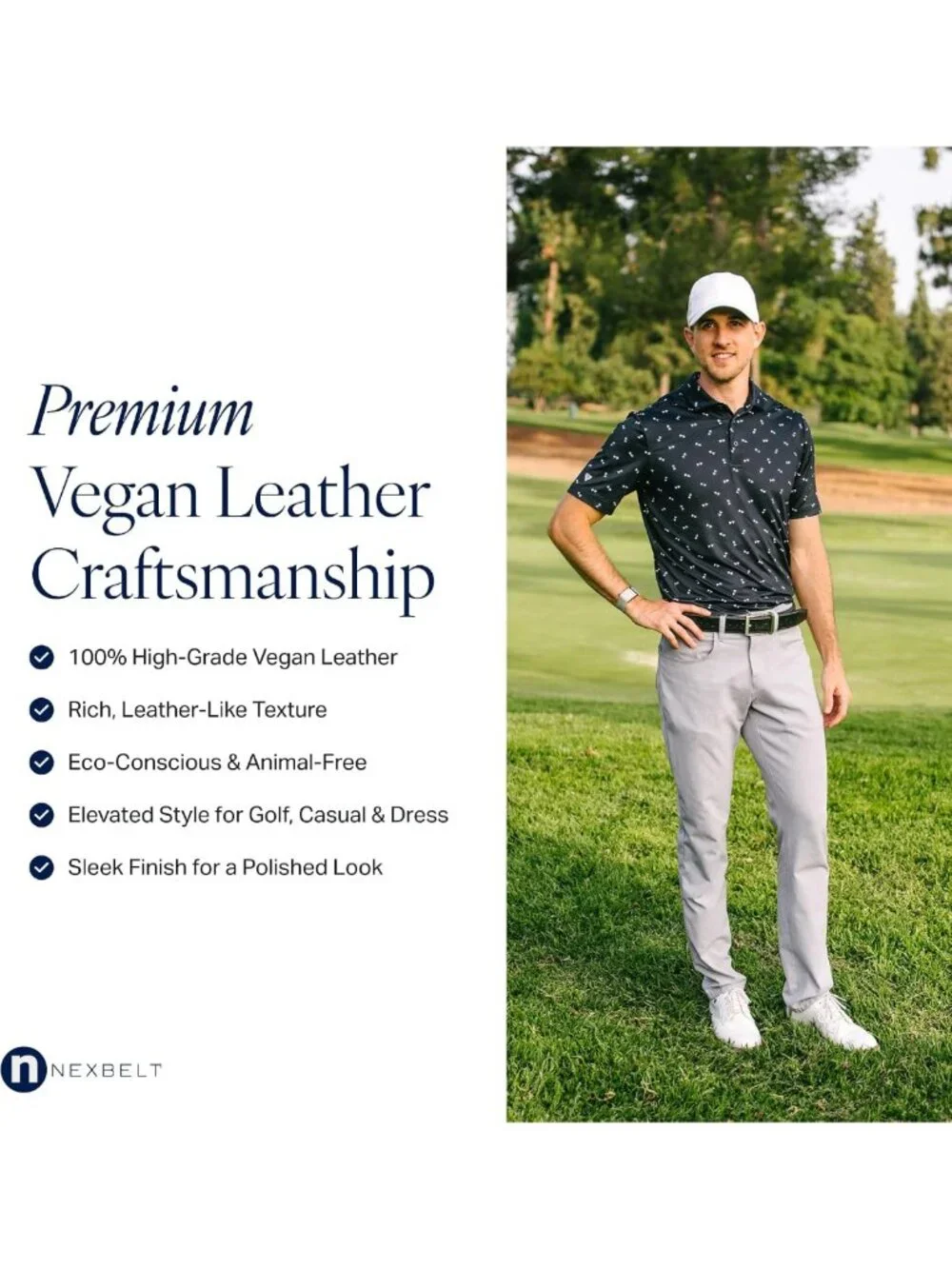 Adjustable Vegan Leather Ratchet Belt – No-Hole Design for Golf, Casual & Dress